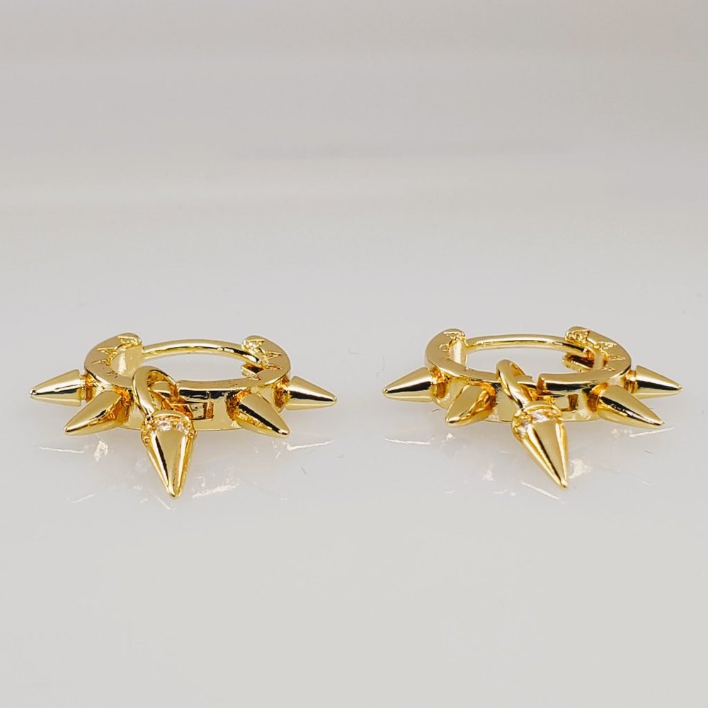 14K Gold Spiked Womens Small Hoop 1ct Diamond Earrings Punk Goth Rock Jewelry 14 - Picture 6 of 7